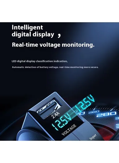 60W High Power LED Display Car Charger Cigarette Lighter Adapter with Dual Type C Retractable Cables PT-8 