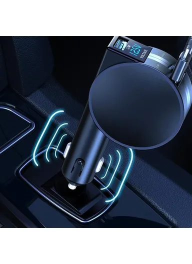 60W High Power LED Display Car Charger Cigarette Lighter Adapter with Dual Type C Retractable Cables PT-8 