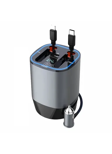 100W Fast Charger Built In Retractable iP / Type C Cables Charging Adapter with Air Freshener Pack PT-17 Car PD