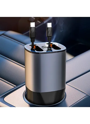 100W Fast Charger Built In Retractable iP / Type C Cables Charging Adapter with Air Freshener Pack PT-17 Car PD