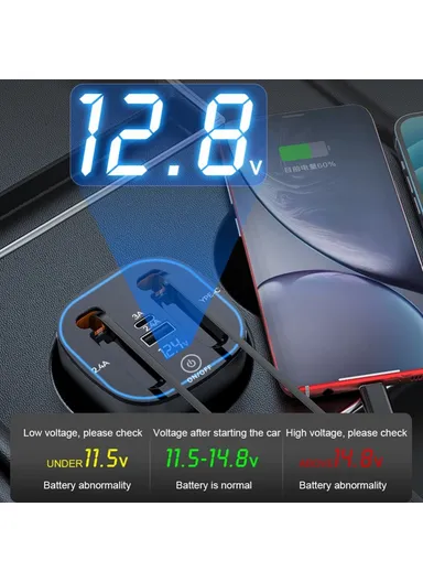 100W Fast Charger Built In Retractable iP / Type C Cables Charging Adapter with Air Freshener Pack PT-17 Car PD