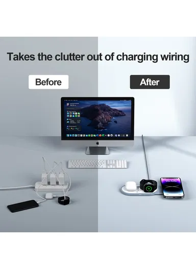 3-In-1 15W Magnetic Wireless Charger for Cellphone, Earphone &amp; Apple Watch Portable Foldable Charging Pad I8 - White