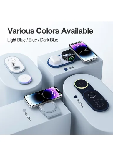 3-In-1 15W Magnetic Wireless Charger for Cellphone, Earphone &amp; Apple Watch Portable Foldable Charging Pad I8 - White
