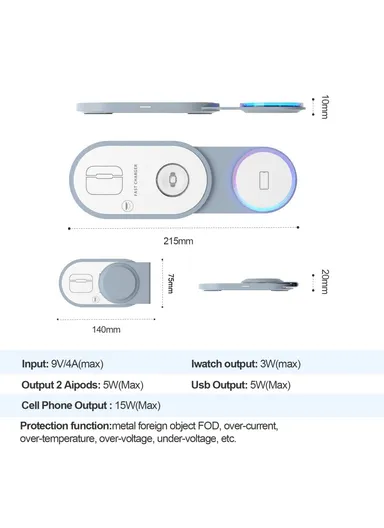 3-In-1 15W Magnetic Wireless Charger for Cellphone, Earphone &amp; Apple Watch Portable Foldable Charging Pad I8 - White