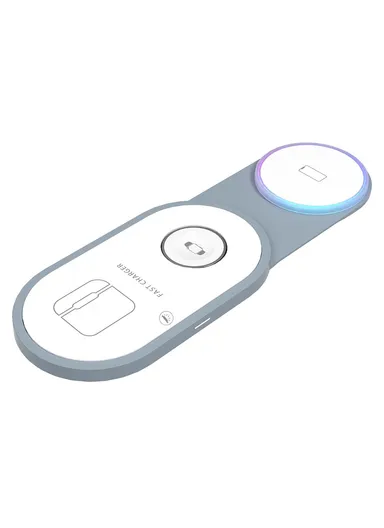 3-In-1 15W Magnetic Wireless Charger for Cellphone, Earphone &amp; Apple Watch Portable Foldable Charging Pad I8 - White
