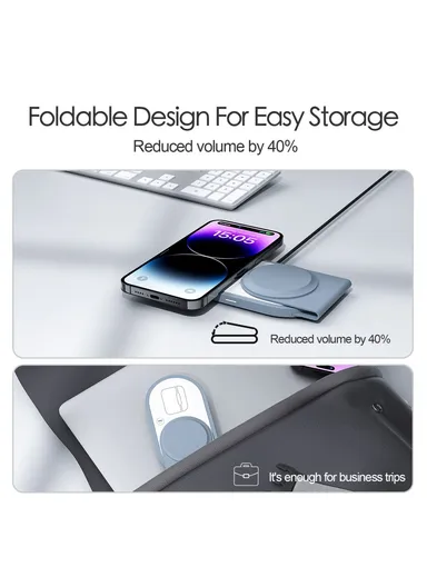 3-In-1 15W Magnetic Wireless Charger for Cellphone, Earphone &amp; Apple Watch Portable Foldable Charging Pad I8 - White