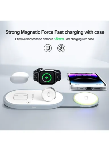 3-In-1 15W Magnetic Wireless Charger for Cellphone, Earphone &amp; Apple Watch Portable Foldable Charging Pad I8 - White
