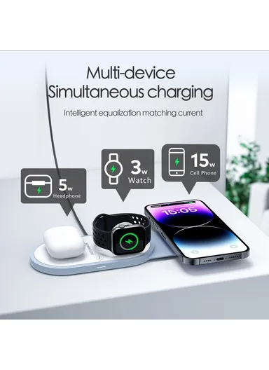 3-In-1 15W Magnetic Wireless Charger for Cellphone, Earphone &amp; Apple Watch Portable Foldable Charging Pad I8 - White