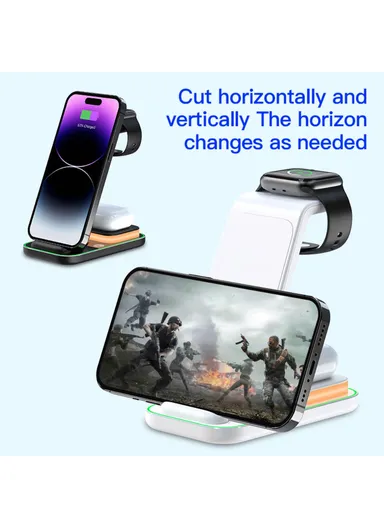 3-In-1 15W Dual Coil Wireless Charger with Night Light for iPhone, Apple Watch, AirPods Charging Stand YF-A6 - Black