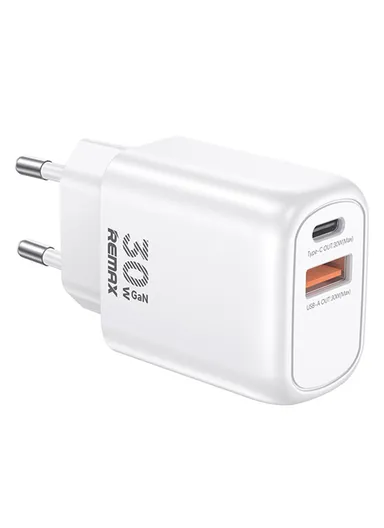 30W USB-A + USB-C GaN Travel Adapter PD Fast Charging Phones Wall Charger RP-U18 - EU Plug