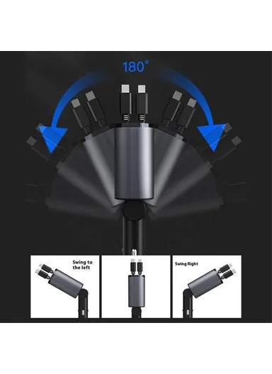 Fast Charging Car Charger LED Display 4 in 1 Cigarette Lighter Adapter with Dual Type-C Retractable Cable PT-16