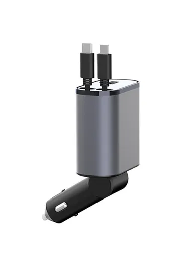 Car Charger LED Display Cigarette Lighter Adapter with iP / Type C Retractable Cable PT-16 