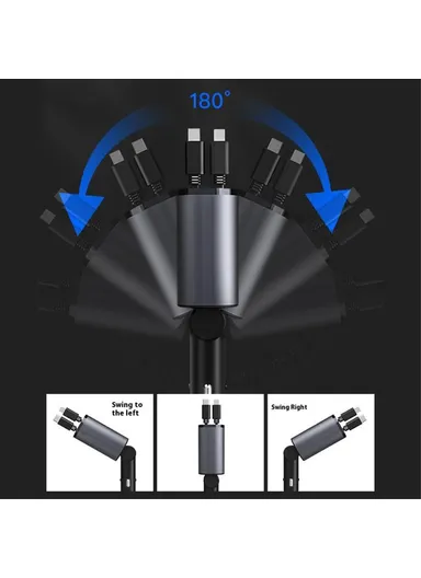 Car Charger LED Display Cigarette Lighter Adapter with iP / Type C Retractable Cable PT-16 