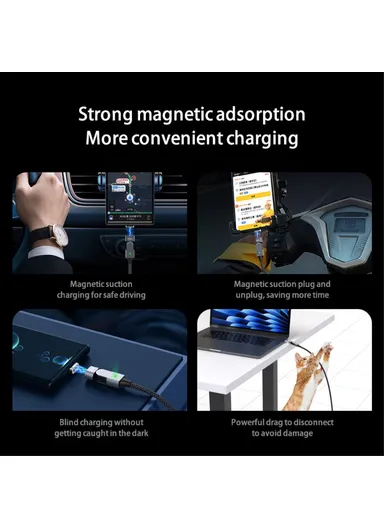 1m PD 100W Fast Charging Cable 480Mbps 180 Degree Rotating Magnetic Data Cable with Type-C / iP Adapters