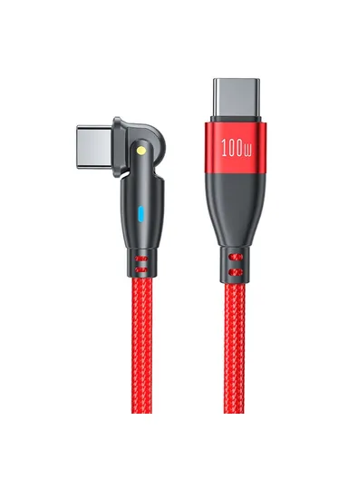USB C to C Data Cable 180 Degree Rotating PD 100W 5A 1m Fast Charging Cord with LED Indicator - Red