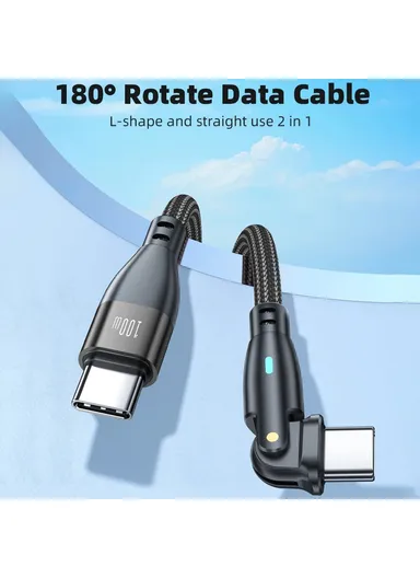 USB C to C Data Cable 180 Degree Rotating PD 100W 5A 1m Fast Charging Cord with LED Indicator - Red