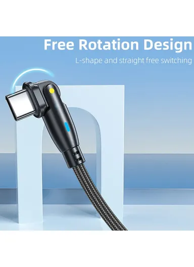 USB C to C Data Cable 180 Degree Rotating PD 100W 5A 1m Fast Charging Cord with LED Indicator - Red