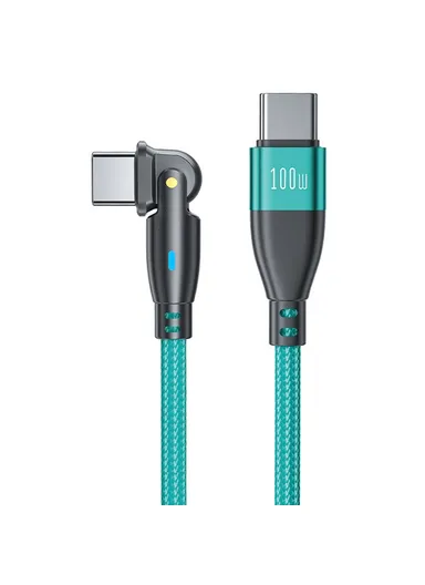 USB C to C Data Cable 180 Degree Rotating PD 100W 5A 1m Fast Charging Cord with LED Indicator - Green