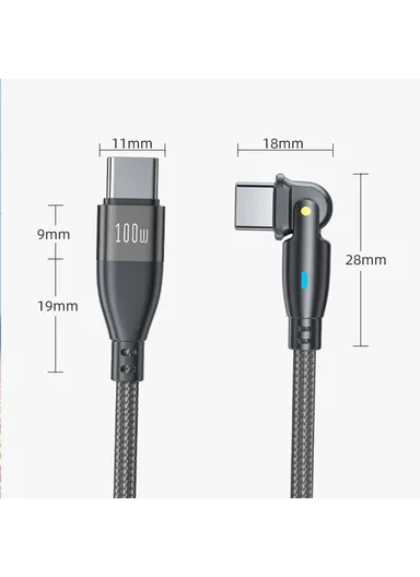 USB C to C Data Cable 180 Degree Rotating PD 100W 5A 1m Fast Charging Cord with LED Indicator - Green