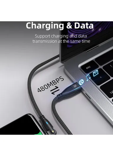 USB C to C Data Cable 180 Degree Rotating PD 100W 5A 1m Fast Charging Cord with LED Indicator - Green