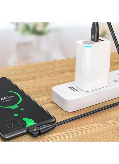 USB C to C Data Cable 180 Degree Rotating PD 100W 5A 1m Fast Charging Cord with LED Indicator - Green