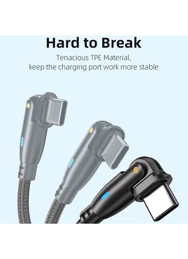 USB C to C Data Cable 180 Degree Rotating PD 100W 5A 1m Fast Charging Cord with LED Indicator - Green