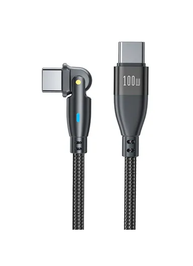 USB C to C Data Cable 180 Degree Rotating PD 100W 5A 1m Fast Charging Cord with LED Indicator - Black