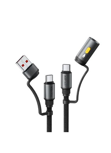 1.2m Multi-Function Charging Cable USB-A + USB-C + Car Lighter Adapter Data Transfer Cord J6