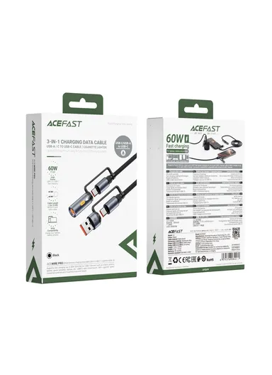 1.2m Multi-Function Charging Cable USB-A + USB-C + Car Lighter Adapter Data Transfer Cord J6