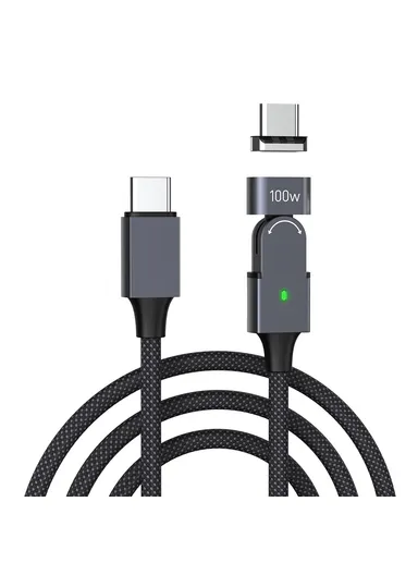 2m PD 100W Type-C Charging Data Cord with Type-C Adapter 180 Degree Rotating Magnetic Charging Cable