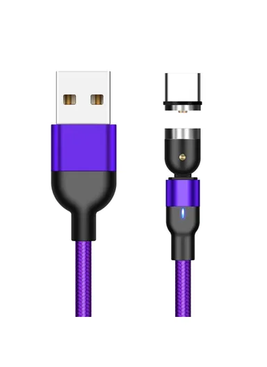1m 2A USB to USB-C / Type-C Nylon Braided Rotatable Bending Magnetic Charging Cable For iPhone 15 Series - Purple
