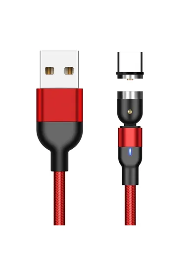 1m 2A USB to USB-C / Type-C Nylon Braided Rotatable Bending Magnetic Charging Cable For iPhone 15 Series - Red