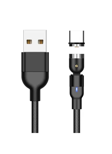 1m 2A USB to USB-C / Type-C Nylon Braided Rotatable Bending Magnetic Charging Cable For iPhone 15 Series - Black