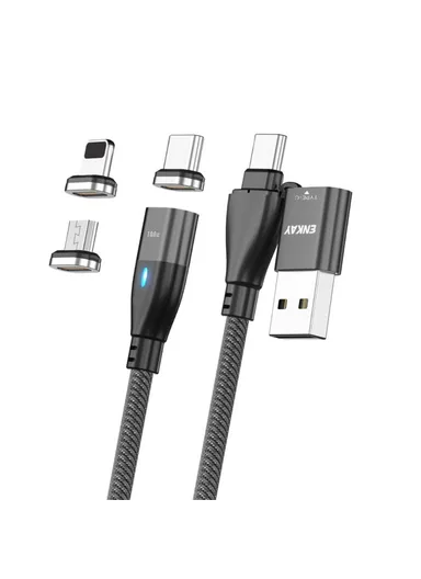  6-in-1 1m PD 100W Data Cable Type-C / USB-A to IP / Type-C / Micro USB Magnetic Charging Cord - Black