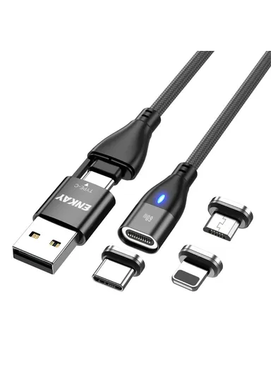 6-in-1 1m Magnetic Charging Cable PD 60W Type-C / USB-A to IP / Type-C / Micro USB Data Cord - Black