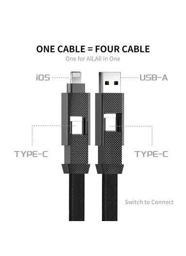 4-in-1 0.15m 60W Charging Data Cable Nylon Braided USB / Type-C / Lightning Magnetic Fast Charging Cord
