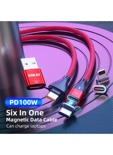 6-in-1 2m PD 100W Magnetic Charging Cable Type-C / USB-A to IP / Type-C / Micro USB Phone Data Cord - Black