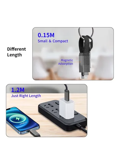 4-in-1 1.2m Magnetic 60W Fast Charging Cable USB / Type-C / Lightning Nylon Braided Charging Data Cord