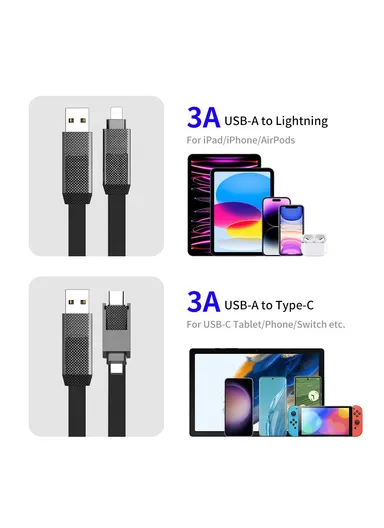 4-in-1 1.2m Magnetic 60W Fast Charging Cable USB / Type-C / Lightning Nylon Braided Charging Data Cord