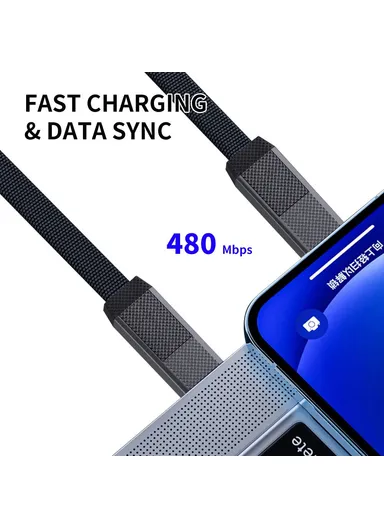 4-in-1 1.2m Magnetic 60W Fast Charging Cable USB / Type-C / Lightning Nylon Braided Charging Data Cord