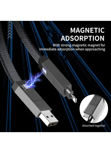 4-in-1 1.2m Magnetic 60W Fast Charging Cable USB / Type-C / Lightning Nylon Braided Charging Data Cord