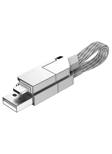 USB, Type-C to Type-C+8-Pin PD 60W Zinc Alloy 4 in 1 Magnetic Fast Charging Data Cable - White &amp; Grey