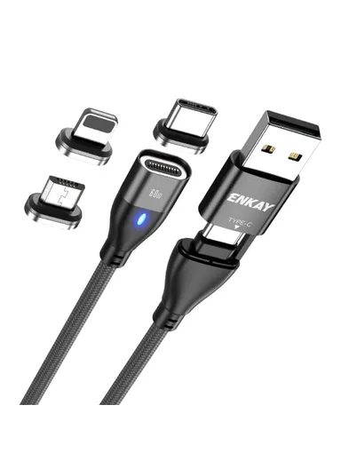 6-in-1 2m PD 60W Cable Type-C / USB-A to IP / Type-C / Micro USB Magnetic Data Cord - Black