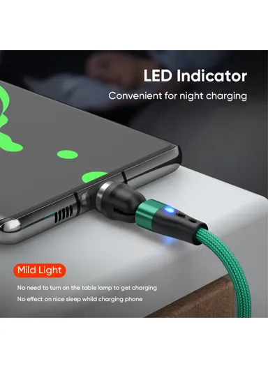 2m PD 60W Magnetic Phone Charging Cable 3-in-1 Type-C to 8-Pin / Type-C / Micro USB Data Sync Cord with LED Light - Black