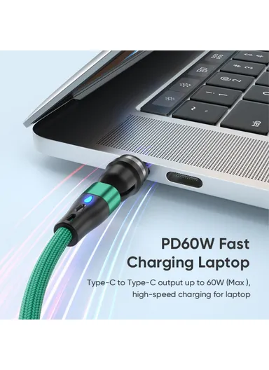 2m PD 60W Magnetic Phone Charging Cable 3-in-1 Type-C to 8-Pin / Type-C / Micro USB Data Sync Cord with LED Light - Black
