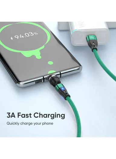 1m Magnetic Charging Cable 3-in-1 PD 60W Type-C to 8-Pin / Type-C / Micro USB Data Transfer Cord with LED Light - Black