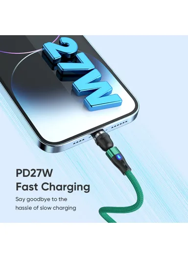 1m Magnetic Charging Cable 3-in-1 PD 60W Type-C to 8-Pin / Type-C / Micro USB Data Transfer Cord with LED Light - Black
