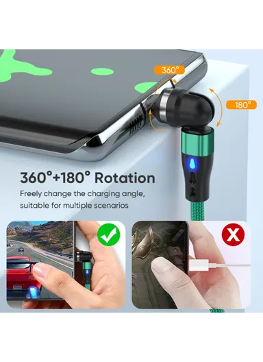 1m Magnetic Charging Cable 3-in-1 PD 60W Type-C to 8-Pin / Type-C / Micro USB Data Transfer Cord with LED Light - Black