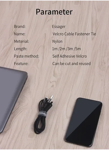 5M Strap Cable Tie Strong Adhesion Self-adhesive Loop &amp; Hook Sticker