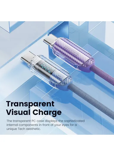 100W PD Fast Charging Cable Type C to Type C Data Cord with Digital Display TQ-X59 - Blue